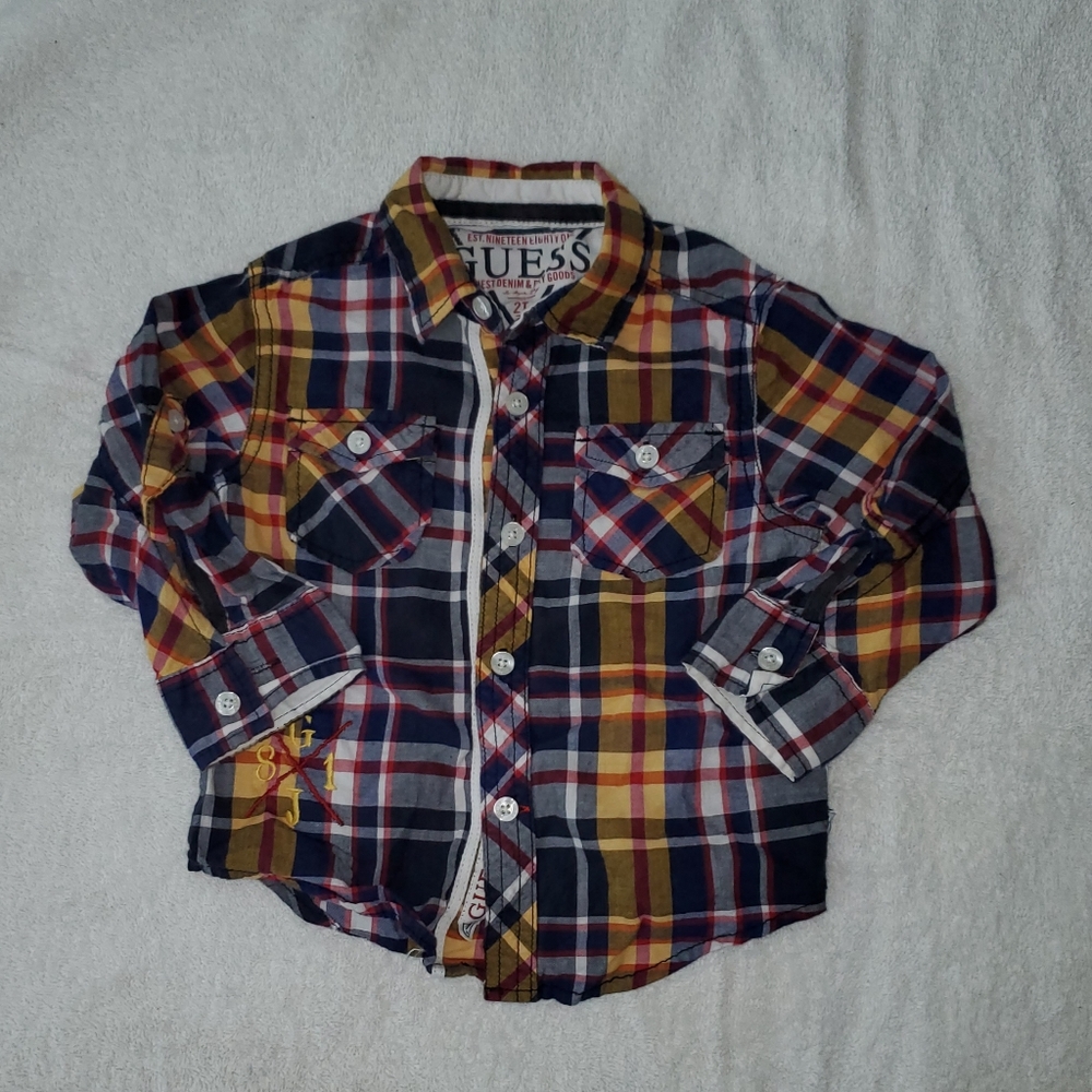 GUESS Toddler Boy's‎ Multi Plaid Button Down Long Sleeve Logo Shirt